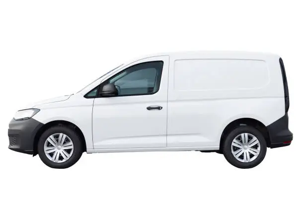 White mini van isolated on white background with clipping path