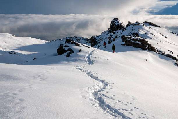 chemin vers le sommet du kilimandjaro - uhuru peak photos et images de collection