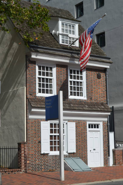 Betsy Ross House in Philadelphia Philadelphia, PA, USA - October 19, 2013: The Betsy Ross House, which is purported to be the site where the first American Flag was sewn. betsy ross house stock pictures, royalty-free photos & images