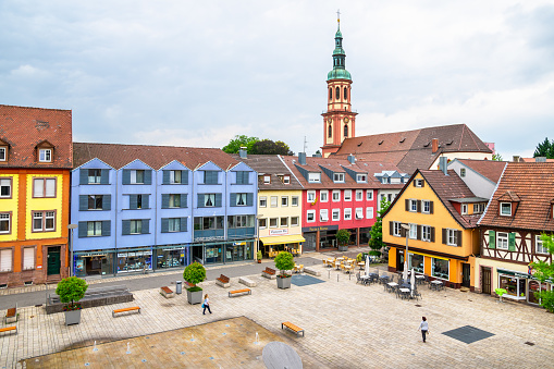 Offenburg, Germany - June 08, 2011: View of the New Market Square (Neuer Marktplatz) surrounded by traditional old houses