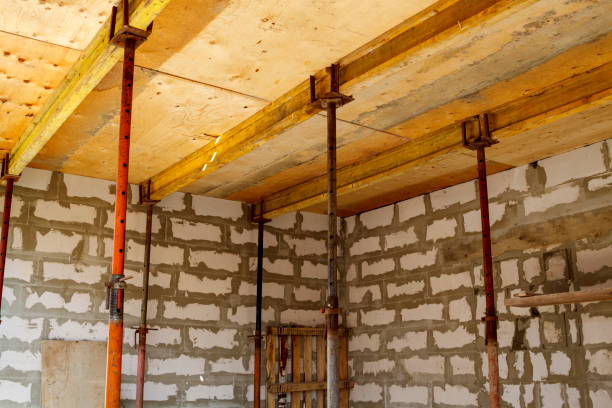 istock view of the wooden formwork with metal holders, which will be fi 1296043902