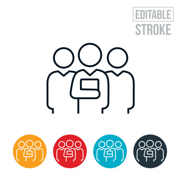 Three Business Colleagues Thin Line Icon - Editable Stroke An icon of three business colleagues standing facing camera. The icon includes editable strokes or outlines using the EPS vector file. three people stock illustrations