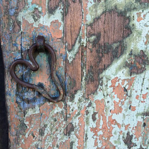 old historical building door with chipped paint