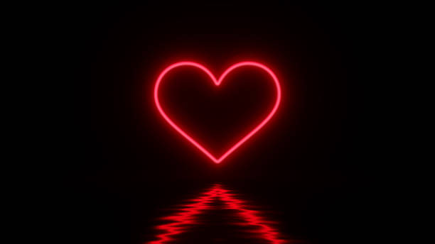 istock Glowing red neon light heart with distorted reflection on black background. Valentine's day design concept. 3D rendered image. 1296053625