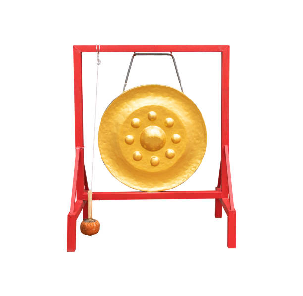 istock Golden gong isolated on white background with clipping path. 1296070041