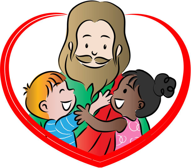 ilustraciones, imágenes clip art, dibujos animados e iconos de stock de vector de dibujos animados lindo jesucristo y los niños - christ child