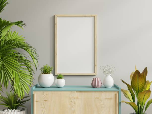 istock Mockup frame on cabinet in living room interior,Scandinavian style. 1296071267