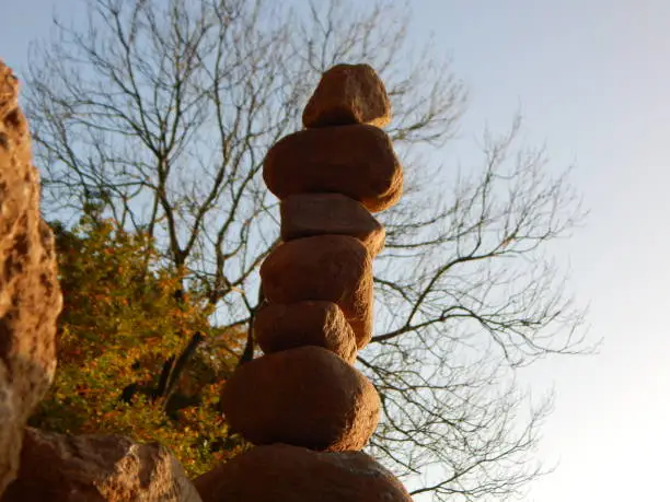 Photo of Stone balance in autumn at sunset