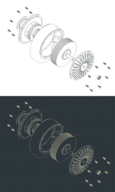 illustrations, cliparts, dessins animés et icônes de plans isométriques démontés de la pompe turbo - engine