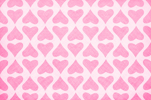 Horizontal vector illustration of grunge effect faded look baby pink colored background. A pattern of paired hearts is allover the wallpaper . Simple, pure, celebratory love theme wallpaper. Apt for backgrounds or templates related to Xmas, Valentine's Day, weddings, marriages, Anniversary and 14th February. Semi seamless design (the hearts design being seamless while grunge not)