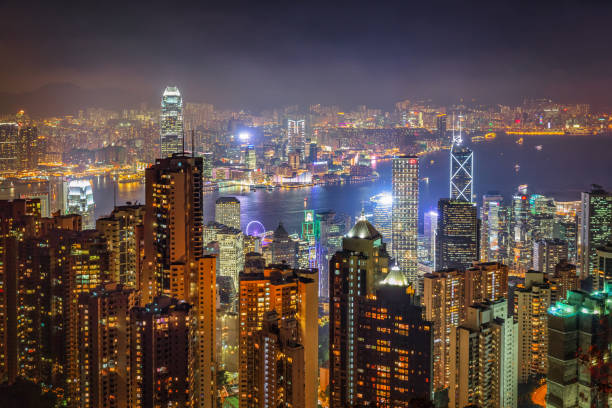 istock Hong Kong Skyscrapers Illuminated at Night 1296084435