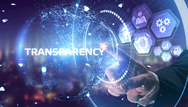 istock Business, Technology, Internet and network concept. Young businessman working on a virtual screen of the future and sees the inscription: Transparency 1296090060