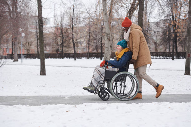Disabled woman walking outdoors