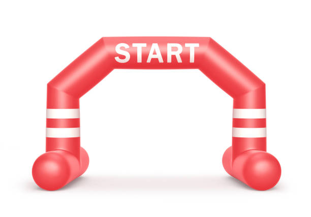 istock Red and white inflatable start line arch isolated on white 1296100448