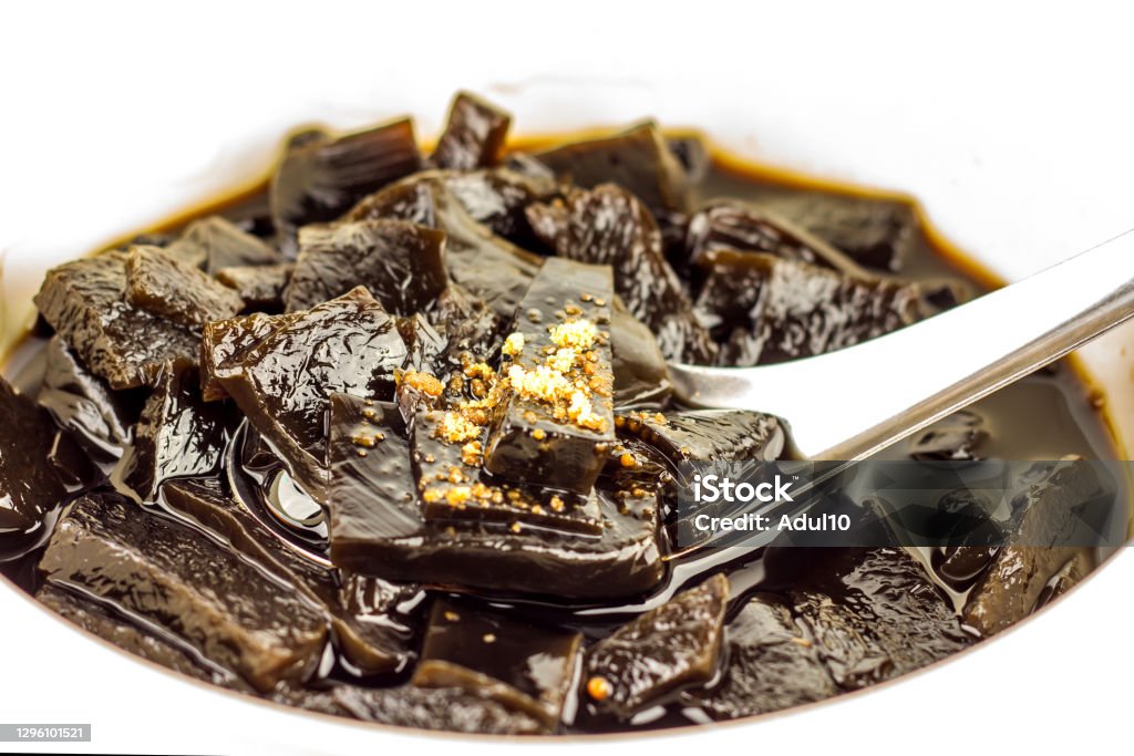 Grass Jelly isolated on white background,vegetable jelly,thailand food,Black Jelly Asia Stock Photo