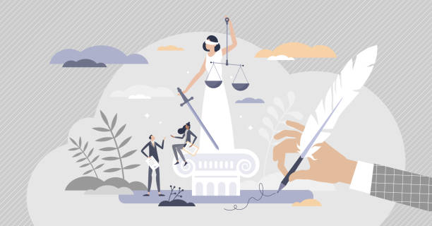 justice lady právní zákon code vzdělání a soud studie malý člověk koncept - soudce nejvyššího soudu stock ilustrace