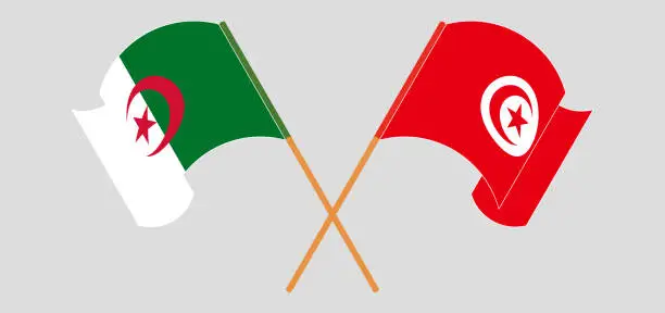 Vector illustration of Crossed and waving flags of Algeria and Tunisia