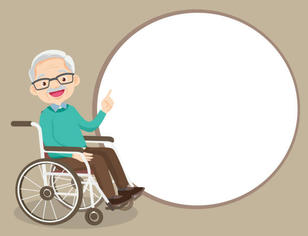 ilustrações de stock, clip art, desenhos animados e ícones de elderly man finger pointing with empty space - grandparent grandfather humor grandchild
