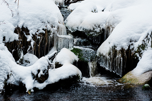 Winter Water Fall in Bohemia, Sumava National Park, Frontal view