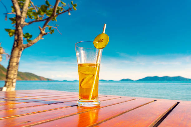istock lemon tea glass placed by the sea 1296107783