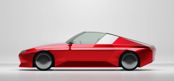 istock Generic red brandless EV car isolated on white background. 3d rendering 1296109945