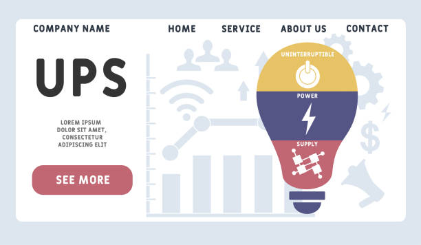 Vector website design template . UPS - Uninterruptible Power Supply acronym. Vector website design template . UPS - Uninterruptible Power Supply acronym. business concept background. illustration for website banner, marketing materials, business presentation, online advertising. ups power supply stock illustrations