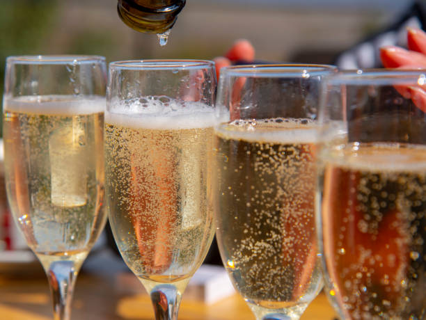 istock Several glasses of champagne are placed in a row. 1296113141