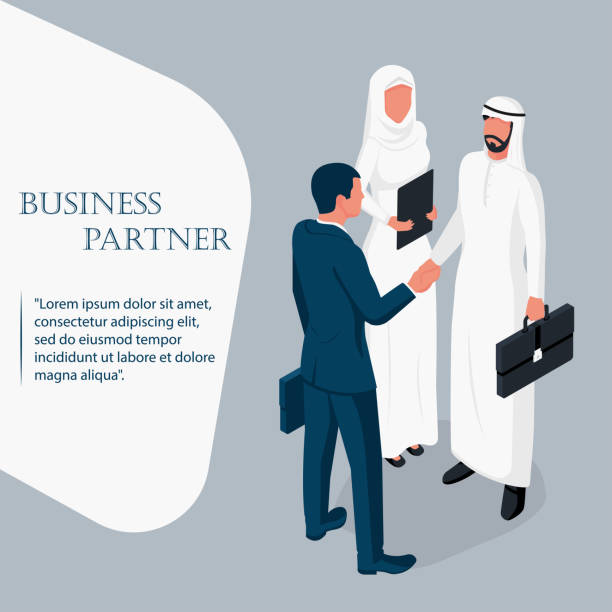 ilustraciones, imágenes clip art, dibujos animados e iconos de stock de empresario árabe con un secretario en una reunión de negocios - arabia saudí