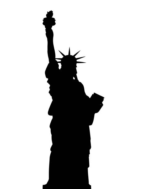 статуя свободы. векторный силуэт. в нью-йорке. манхэттен. соединенные штаты америки. - statue of liberty usa new freedom stock illustrations