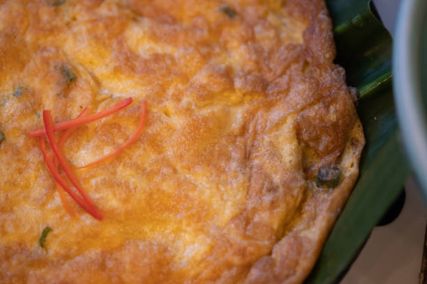 istock Crispy omelette with minced pork on banana leaf 1296117050
