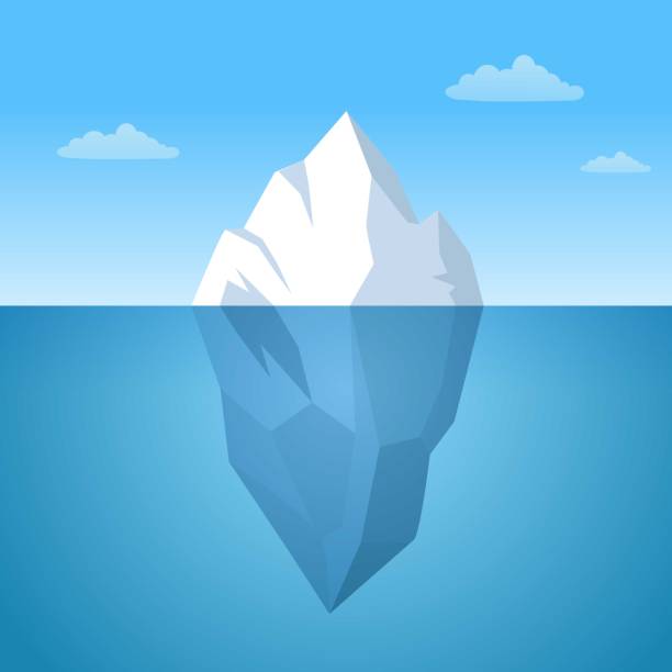 istock Iceberg floating in ocean illustration. Huge white block of ice drifts along blue current with massive underwater part an arctic rock breakaway from northern antarctic coast. Cartoon frosty vector. 1296119682