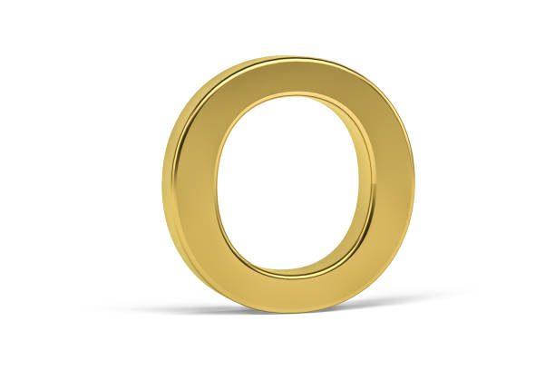 Golden letter O - three dimensional letter O on white background - 3d render