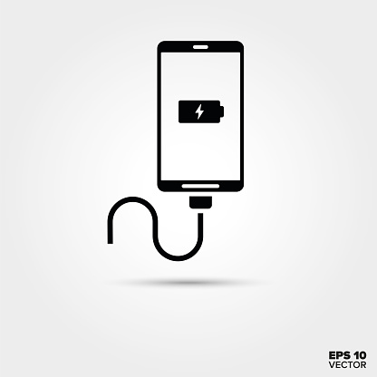 Charging smart phone glyph icon. EPS 10 Vector.