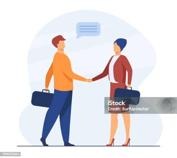 Business Partners Saying Hello Or Closing Deal Stock Illustration - Download Image Now - Handshake, Business, Customer
