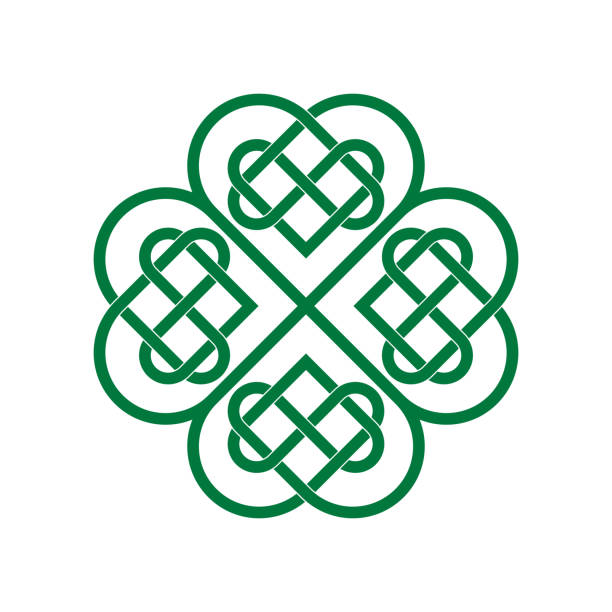 ilustraciones, imágenes clip art, dibujos animados e iconos de stock de trébol irlandés de cuatro hojas - celta