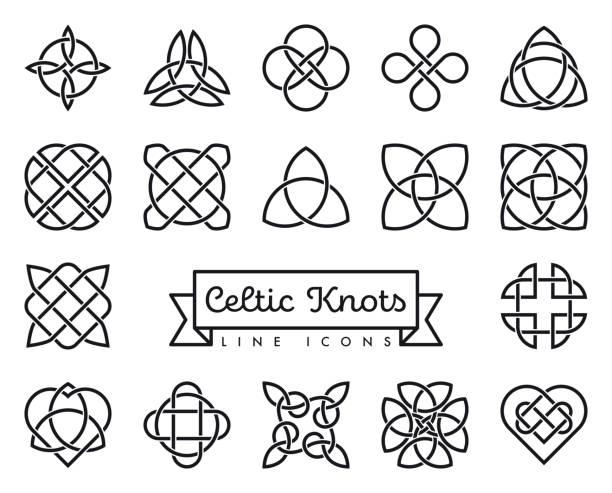 illustrazioni stock, clip art, cartoni animati e icone di tendenza di set di icone delle linee vettoriali dei nodi celtici - celtic knot illustrations