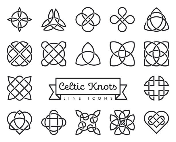 Celtic knots vector line icons set Collection of traditional celtic knots line icons vector illustration. Spirituality, religion and occultism symbols. celtic knot heart stock illustrations