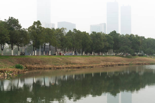 istock Lakeside modern office building in China 1296124888