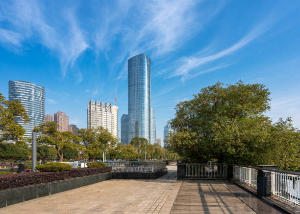 istock empty, modern square and skyscrapers in modern city 1296124965
