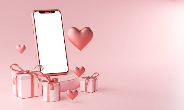 smartphone mockup valentine theme love heart shape e gift box 3d rendering - february three dimensional shape heart shape greeting foto e immagini stock