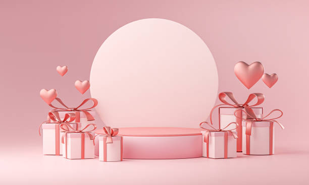 istock Stage Mockup Template Valentine Wedding Love Heart Shape and Gift Box 3D Rendering 1296125057