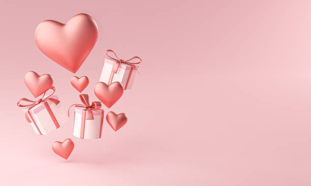 istock Valentines Heart Shape and Gift Box Flying Copy Space 3D Rendering 1296125081