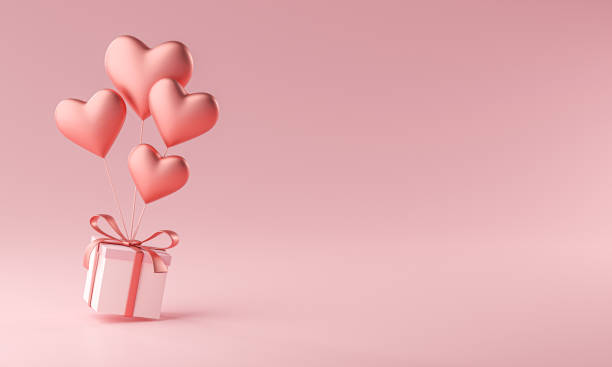 istock Heart Shape Ballon Carrying Gift Box Copy Space 3D Rendering 1296125096