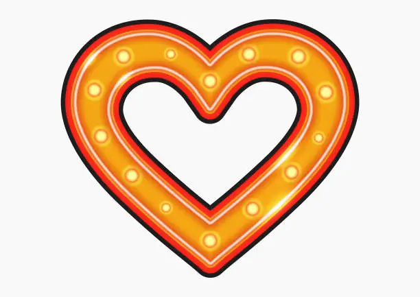 Vector illustration of Retro style heart shaped neon sign. Love symbol in neon design.