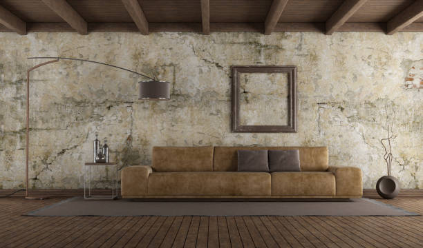 istock Modern leather sofa in room with old wall 1296126318
