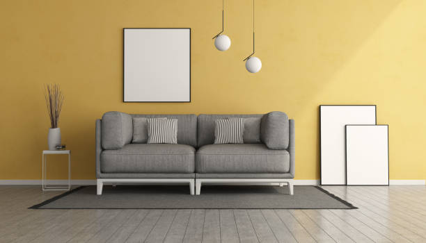istock Yellow living room with gray sofa 1296126351