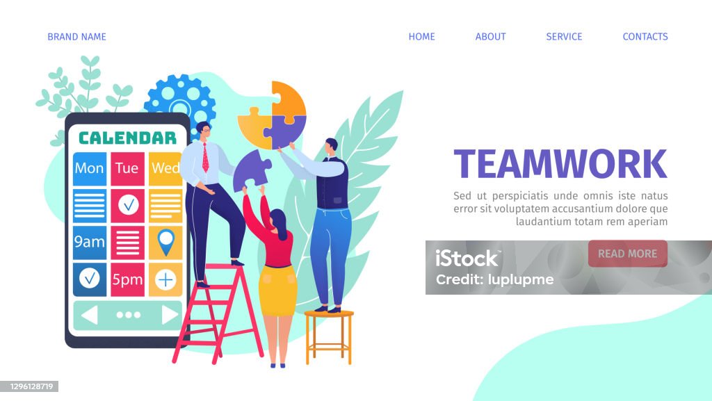 Teamwork Kalender Vlakke Tijd Schema Ontwerp Vector Illustratie Het Teamwork 2025 Kalender