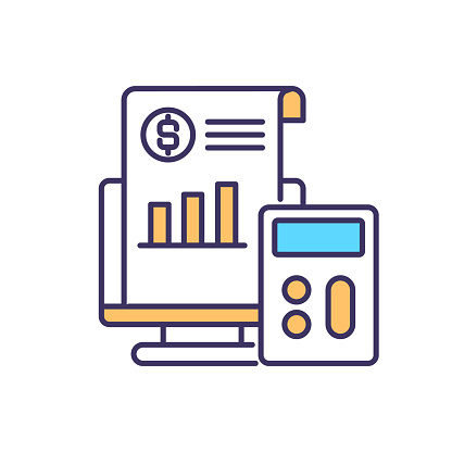 Monitoring company operational costs RGB color icon. Business expenses. Preventing losses. Keeping asset in current condition. Providing long-term financial gain. Isolated vector illustration