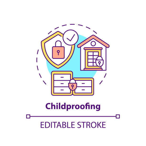 ilustrações, clipart, desenhos animados e ícones de ícone do conceito à prova de crianças - babyproof