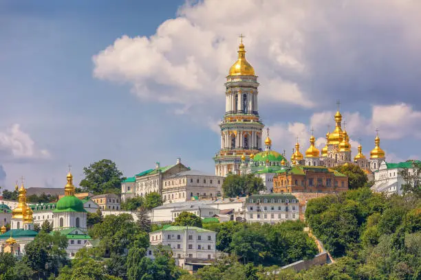 View on Kyiv Pechersk Lavra,  Great Lavra Belltower and Related Monastic Buildings, Kyiv.